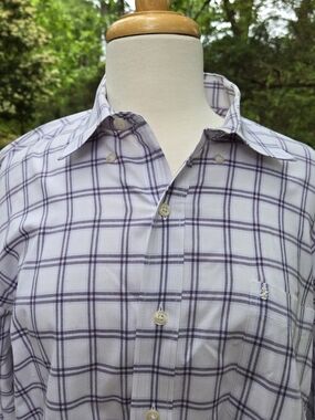 IZOD Men’s XL Button Down Shirt White Brown Windowpane Plaid Long Sleeve